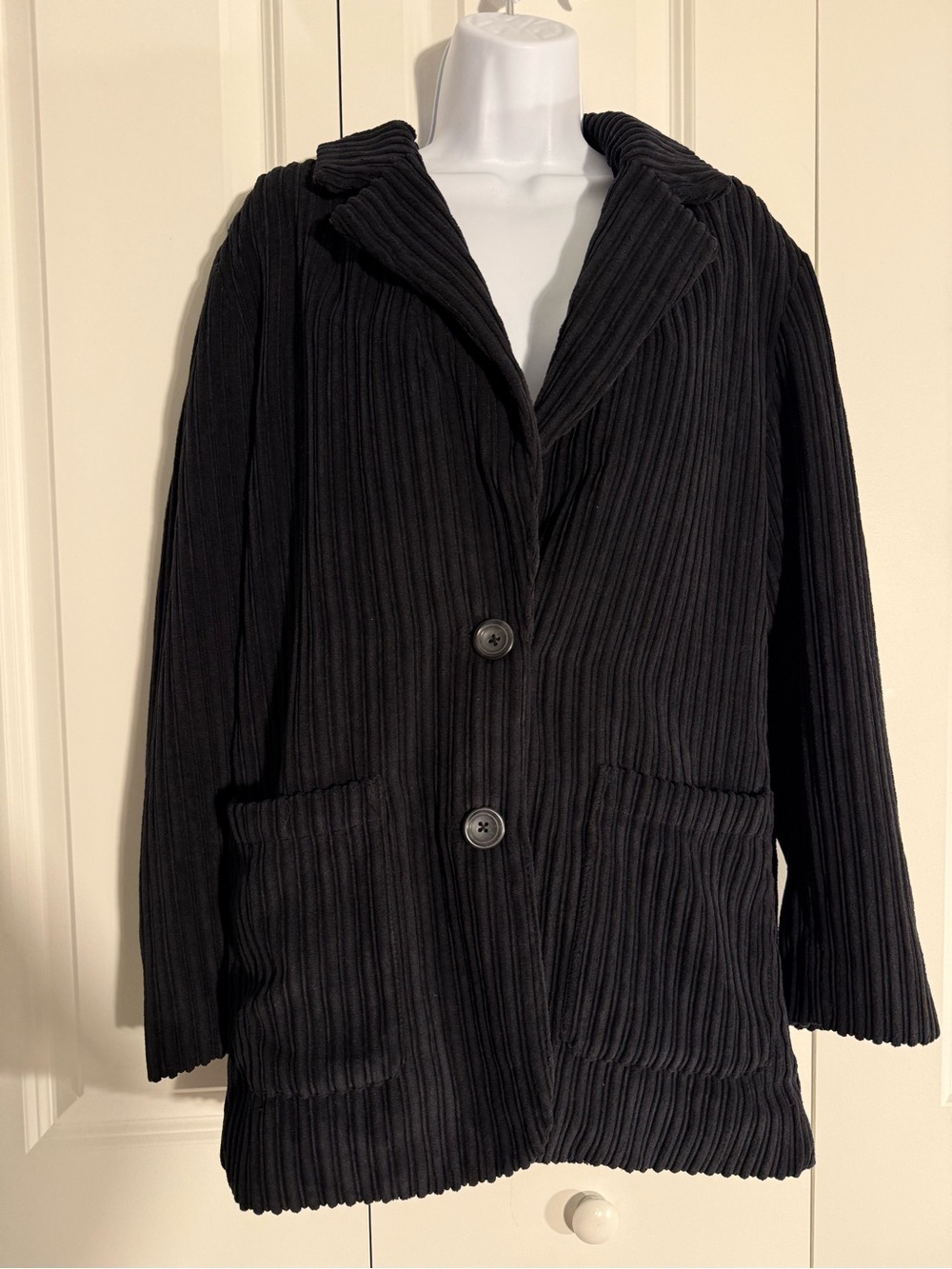 We The Free Black Ribbed Button-Front Blazer Jacket